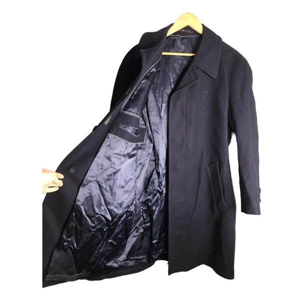 Pure New Wool Vintage Navy Blue Heavy long winter coat - Picture 5 of 7